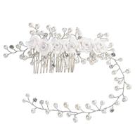 aliobc flower crystal brides wedding hair comb - elegant silver hair accessories with white ceramic flower pearl side combs headpiece for women, perfect for seo logo