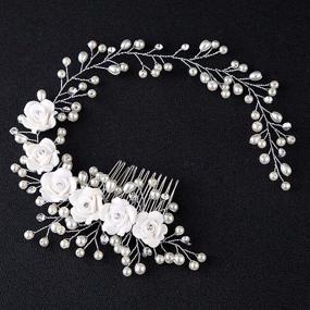 img 3 attached to ALIOBC Flower Crystal Brides Wedding Hair Comb - Elegant Silver Hair Accessories with White Ceramic Flower Pearl Side Combs Headpiece for Women, Perfect for SEO