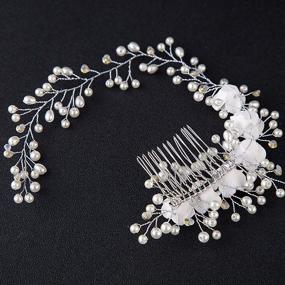 img 2 attached to ALIOBC Flower Crystal Brides Wedding Hair Comb - Elegant Silver Hair Accessories with White Ceramic Flower Pearl Side Combs Headpiece for Women, Perfect for SEO