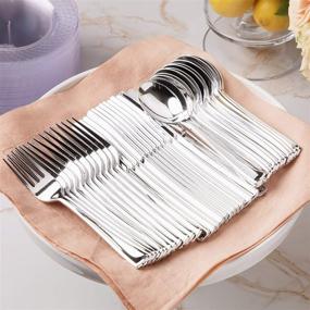 img 1 attached to 🍴 300-Piece Silver Plastic Cutlery Set | Disposable Silverware Set | 100 Forks, 100 Spoons, 100 Knives | Heavy-Duty Bulk Disposable Flatware Plastic Utensils Set