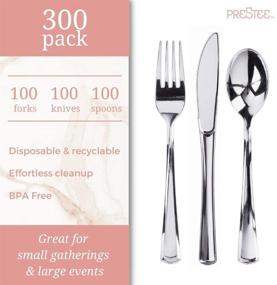 img 3 attached to 🍴 300-Piece Silver Plastic Cutlery Set | Disposable Silverware Set | 100 Forks, 100 Spoons, 100 Knives | Heavy-Duty Bulk Disposable Flatware Plastic Utensils Set