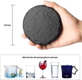 img 2 attached to 🍻 Urbanstrive Eco-Friendly Slate Drink Coasters: Set of 8 Round Stone Coasters with Holder for Bars and Homes - 4 Inch, Black