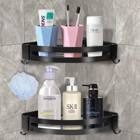 img 4 attached to Delysia King 2-Pack Corner Shower Caddy Bathroom Shelf Wall Mounted Organization and Storage Adhesive Shelves, No Drilling - Black