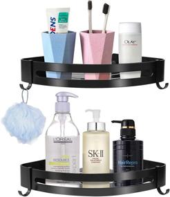img 3 attached to Delysia King 2-Pack Corner Shower Caddy Bathroom Shelf Wall Mounted Organization and Storage Adhesive Shelves, No Drilling - Black