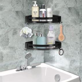 img 1 attached to Delysia King 2-Pack Corner Shower Caddy Bathroom Shelf Wall Mounted Organization and Storage Adhesive Shelves, No Drilling - Black