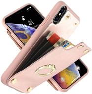 📱 rose gold iphone xs wallet case by lameeku - card holder, finger kickstand, leather pocket, 360° rotation metal ring grip stand - compatible with iphone x/xs 5.8'' logo