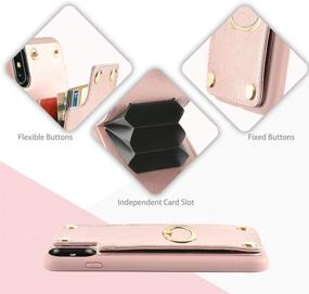 img 1 attached to Чехол для iPhone Xs Rose Gold от LAMEEKU с кошельком - держатель для карт, подставка для пальца, кожаный карман, кольцевая подставка для удерживания металлического кольца с поворотом на 360° - совместим с iPhone X/Xs 5.8''