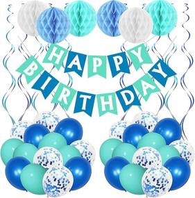 img 4 attached to 🎉 Ouddy Blue Birthday Party Decorations for Women and Girls - Happy Birthday Banner, Navy Blue and Mint Green Confetti Balloons, Honeycomb Balls, Swirls, and Streamers - Ideal for Birthday Party Decorations and Anniversary Supplies