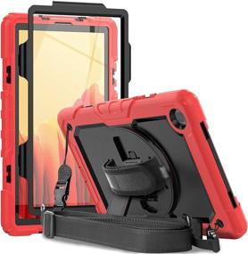 img 4 attached to 📱 Herize Rugged Case for Samsung Galaxy Tab A7 10.4 Inch 2020 with Pen Holder - Red, Rotating Stand, Hand Shoulder Strap and Screen Protector included