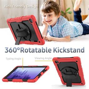 img 2 attached to 📱 Herize Rugged Case for Samsung Galaxy Tab A7 10.4 Inch 2020 with Pen Holder - Red, Rotating Stand, Hand Shoulder Strap and Screen Protector included