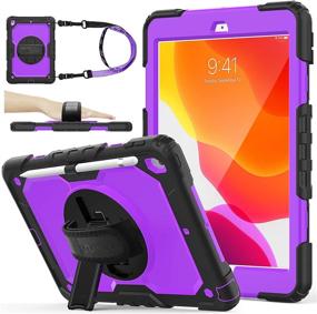 img 4 attached to 📱 SEYMAC iPad 9th/8th/7th Generation Case – Enhanced 3-Layer Protection with 360-Degree Rotating Stand, Hand Strap, and Pencil Holder – Purple+Black – Compatible with 2020/2019 iPad 9 /8 /7 Generation 10.2 Inch