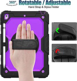 img 3 attached to 📱 SEYMAC iPad 9th/8th/7th Generation Case – Enhanced 3-Layer Protection with 360-Degree Rotating Stand, Hand Strap, and Pencil Holder – Purple+Black – Compatible with 2020/2019 iPad 9 /8 /7 Generation 10.2 Inch