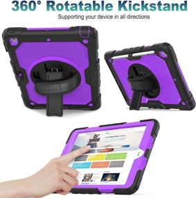img 2 attached to 📱 SEYMAC iPad 9th/8th/7th Generation Case – Enhanced 3-Layer Protection with 360-Degree Rotating Stand, Hand Strap, and Pencil Holder – Purple+Black – Compatible with 2020/2019 iPad 9 /8 /7 Generation 10.2 Inch