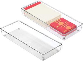 img 1 attached to 🗂️ Set of 2 Clear iDesign Linus Plastic Kitchen Drawer Organizers - for Silverware, Spatulas, Cutlery, Gadgets, Office Supplies, Cosmetics