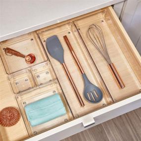 img 2 attached to 🗂️ Set of 2 Clear iDesign Linus Plastic Kitchen Drawer Organizers - for Silverware, Spatulas, Cutlery, Gadgets, Office Supplies, Cosmetics