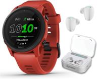 🏃 garmin forerunner 745 gps running and triathlon smartwatch magma red with wearable4u white earbuds and charging power bank case bundle - unbeatable value! logo