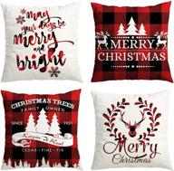 🎄 set of 4 christmas decorations pillow covers 18x18 inch - indoor outdoor xmas decor, party supplies - farmhouse home decor throw pillow covers - buffalo plaid christmas - decorative cushion case logo