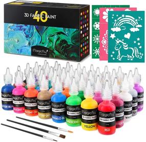img 4 attached to 🎨 Magicfly 3D Fabric Paint – 40 Colors Set with Brushes, Stencils | Permanent Textile Paint for Clothing, T-Shirt, Glass | Fluorescent, Glow in The Dark, Glitter, Metallic Colors Included!