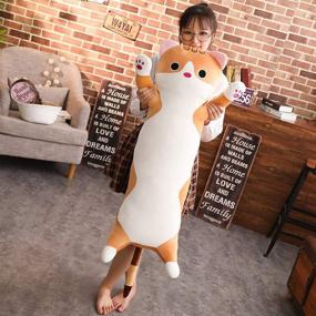 img 2 attached to 🐱 Soft Cat Plush Long Body Pillow, Hugging Kitten Stuffed Animal Toy (Brown, 35.4&#34;)