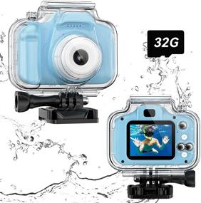 img 4 attached to 📷 Children Underwater Camera - Waterproof Kids Sports Camcorder with 32GB SD Card (Blue) - Perfect Christmas and Birthday Gift Toy for Boys aged 3-9 - HD 1080P Toddler Digital Action Camera Upgrade