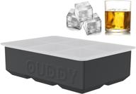 🧊 ouddy ice cube tray with lid - flexible silicone trays for cocktails, whiskey, and homemade ice that keeps drinks chilled - 6 cavity large ice cube trays in black logo