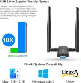 img 2 attached to 🔌 High-Speed USB WiFi Adapter for PC - 1200Mbps Dual Antenna 5G/2.4G WiFi USB for Desktop Laptop MAC Windows 10/8/8.1/7/Vista/XP/Mac10.6/10.13, Wireless USB Computer Network Adapters