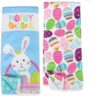 🐰 полотенца для посуды на пасху, набор из 2 штук - весенние кухонные полотенца для пасхального декора, дизайн с зайцами, полотенца для ванной комнаты и кухни - счастливая пасха логотип