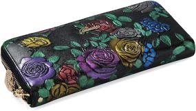 img 2 attached to 🌹 Black Genuine Leather Long Zip Around Wallet with ArtsEye Rose Embossing