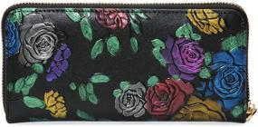 img 3 attached to 🌹 Black Genuine Leather Long Zip Around Wallet with ArtsEye Rose Embossing