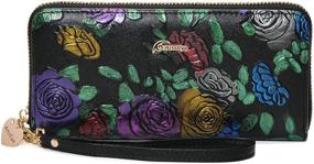 img 4 attached to 🌹 Black Genuine Leather Long Zip Around Wallet with ArtsEye Rose Embossing