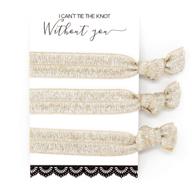 bachelorette hair ties set: glitter ivory ribbon elastics - no crease ponytail holders for bridesmaids and bride showers (6 pack) logo