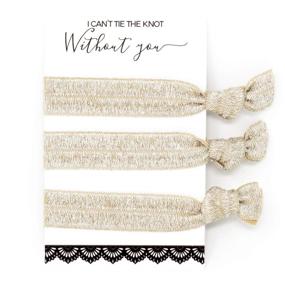 img 2 attached to Bachelorette Hair Ties Set: Glitter Ivory Ribbon Elastics - No Crease Ponytail Holders for Bridesmaids and Bride Showers (6 Pack)