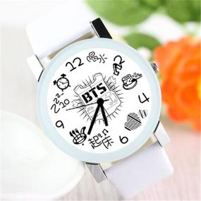 img 1 attached to Kpop BTS Bantan Boys Women Men Casual Leather Casual Quartz Watches Role Quartz Wristwatches Unisex Student Clock (C)