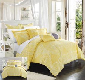img 4 attached to 🛏️ Chic Home 8 Piece Sicily Oversized Overfilled Comforter Set - Queen, Yellow - Best Price and Quality
