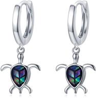 🐢 925 sterling silver turtle dangle earrings with abalone shell, blue cubic zirconia, and moonstone: stunning animal ocean leverback earrings for women and girls logo