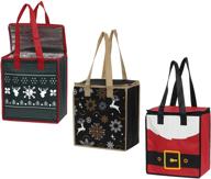 🎄 xmas christmas holiday insulated reusable grocery bags with hot cold thermal cooler, zipper closure - set of 3 logo