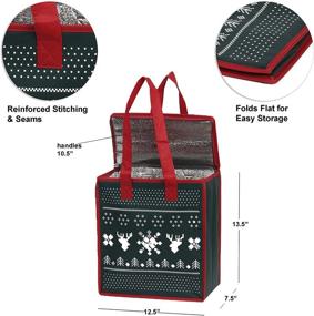 img 3 attached to 🎄 Xmas Christmas Holiday Insulated Reusable Grocery Bags with Hot Cold Thermal Cooler, Zipper Closure - Set of 3