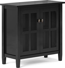 img 4 attached to 🔲 SIMPLIHOME Warm Shaker Solid Wood 32 inch Wide Rustic Low Storage Cabinet in Black: Premium Quality with Adjustable Shelves and Tempered Glass Door