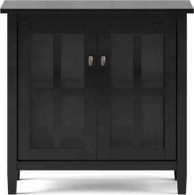 img 1 attached to 🔲 SIMPLIHOME Warm Shaker Solid Wood 32 inch Wide Rustic Low Storage Cabinet in Black: Premium Quality with Adjustable Shelves and Tempered Glass Door