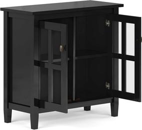 img 2 attached to 🔲 SIMPLIHOME Warm Shaker Solid Wood 32 inch Wide Rustic Low Storage Cabinet in Black: Premium Quality with Adjustable Shelves and Tempered Glass Door