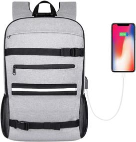 img 4 attached to Simbow Laptop Backpack with USB Charging Port, Ideal for 15.6-17 Inch Laptops - Skateboard Bag Football Rucksack for Men & Women (2020 New Grey)