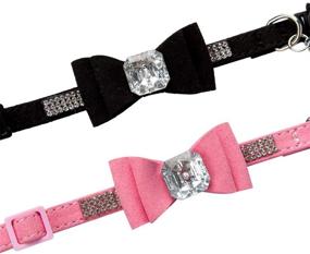 img 1 attached to Stylish Breakaway Cat Collar: Bowtie Diamonds & Bell, Adjustable Safety, Pink & Black (2 Pack)