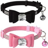 stylish breakaway cat collar: bowtie diamonds & bell, adjustable safety, pink & black (2 pack) logo