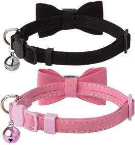 img 3 attached to Stylish Breakaway Cat Collar: Bowtie Diamonds & Bell, Adjustable Safety, Pink & Black (2 Pack)