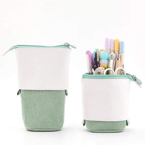 img 4 attached to Oyachic Stand Up Pencil Case Standing Pencil Holder Transformer Pencil Pouch Telescopic Pen Bag Cute Makeup Bag Cosmetic Organizer Bag Stationery Box For Women (Green)