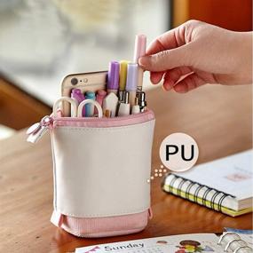 img 3 attached to Oyachic Stand Up Pencil Case Standing Pencil Holder Transformer Pencil Pouch Telescopic Pen Bag Cute Makeup Bag Cosmetic Organizer Bag Stationery Box For Women (Green)