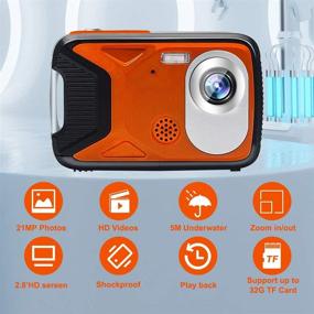 img 3 attached to 📸 Waterproof Kids Camera - 21MP 1080P Underwater Digital Camera with Flash, 2.8 Inch LCD - Rechargeable HD Camera for Boys and Girls - Ideal for Snorkeling, Travel, and Gifting (Orange)
