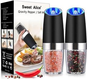 img 4 attached to ⚡️ 2-Pack Electric Gravity Pepper Grinder & Automatic Salt Mill Set - Adjustable Coarseness, One-Handed Operation, Blue LED Light - Perfect Valentine's Gift