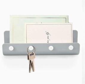 img 4 attached to 🔑 Gray Adhesive Wall Mount Key Hooks Holder with Mail Letter Organizer - Stick On Key Hangers Shelf Rack for Entryway, Kitchen, Bathroom, Door - 1 Pack