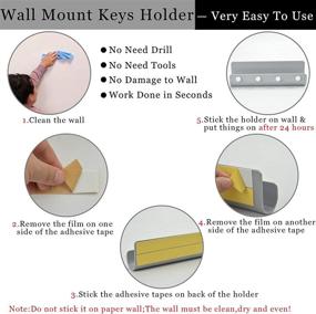 img 2 attached to 🔑 Gray Adhesive Wall Mount Key Hooks Holder with Mail Letter Organizer - Stick On Key Hangers Shelf Rack for Entryway, Kitchen, Bathroom, Door - 1 Pack